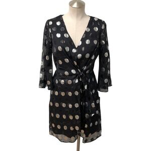Julia Jordan Dress Womens 2 Black Silver Metallic Polka Dot Wrap Party‎ Wedding